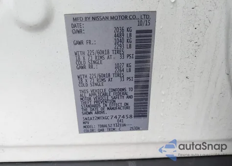 2016 Nissan Rogue Sl z USA, uszkodzony, nr VIN 5N1AT2MTXGC747458